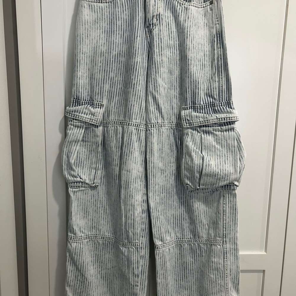 Wild Fable Blue and White Striped Baggy Cargo Pants